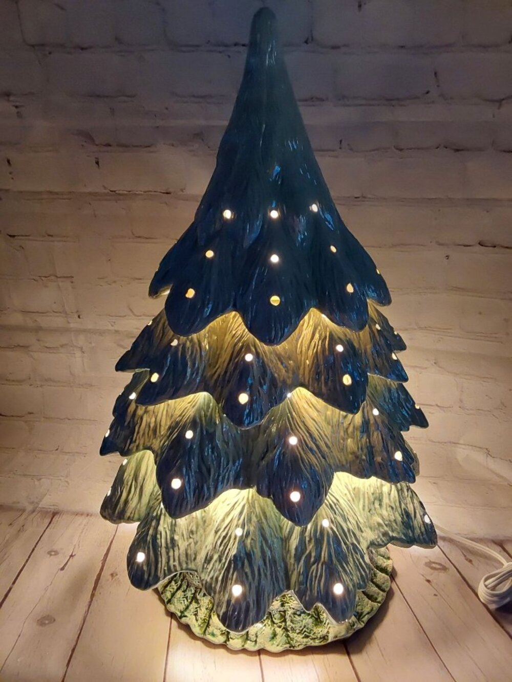 Ceramic Christmas Drape Tree - Sea Glass Green With MOP Luster - Handmade